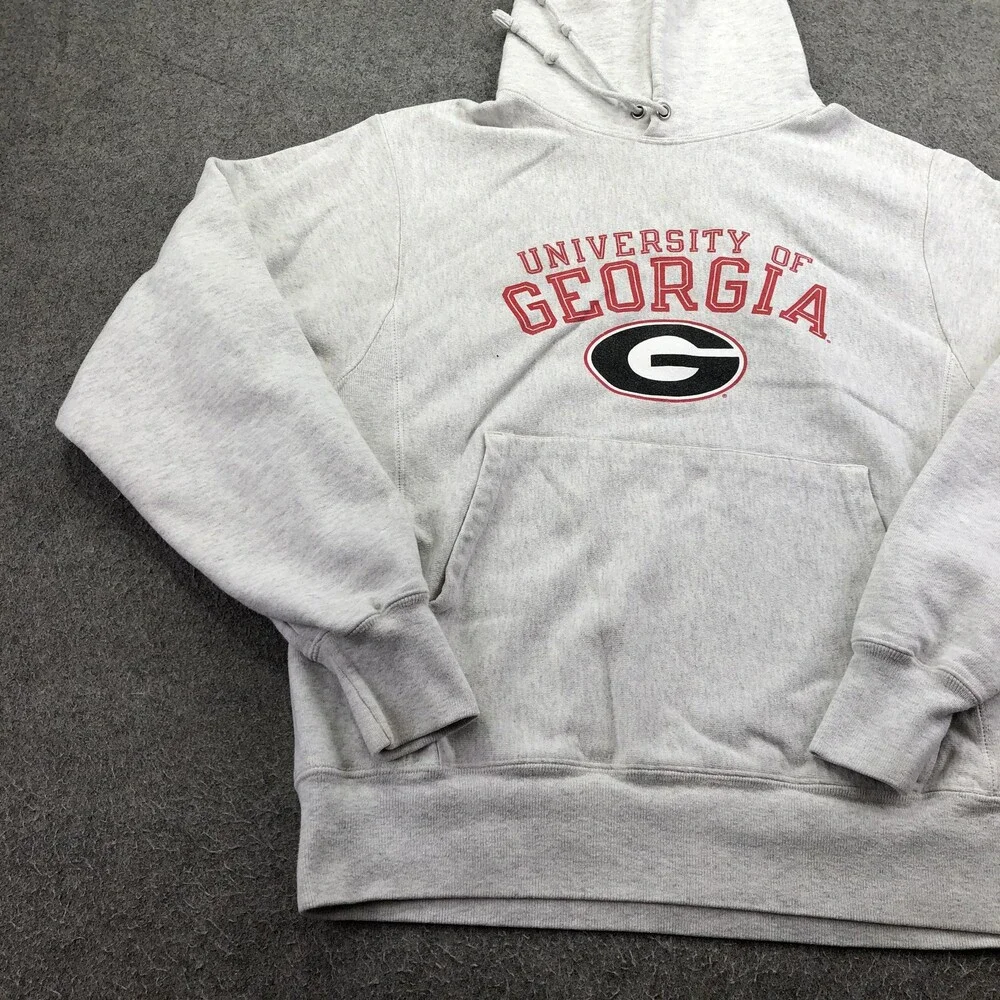 Georgia Bulldogs Hoodie Mens Small Gray NCAA Champion Reverse Weave Sweatshirt